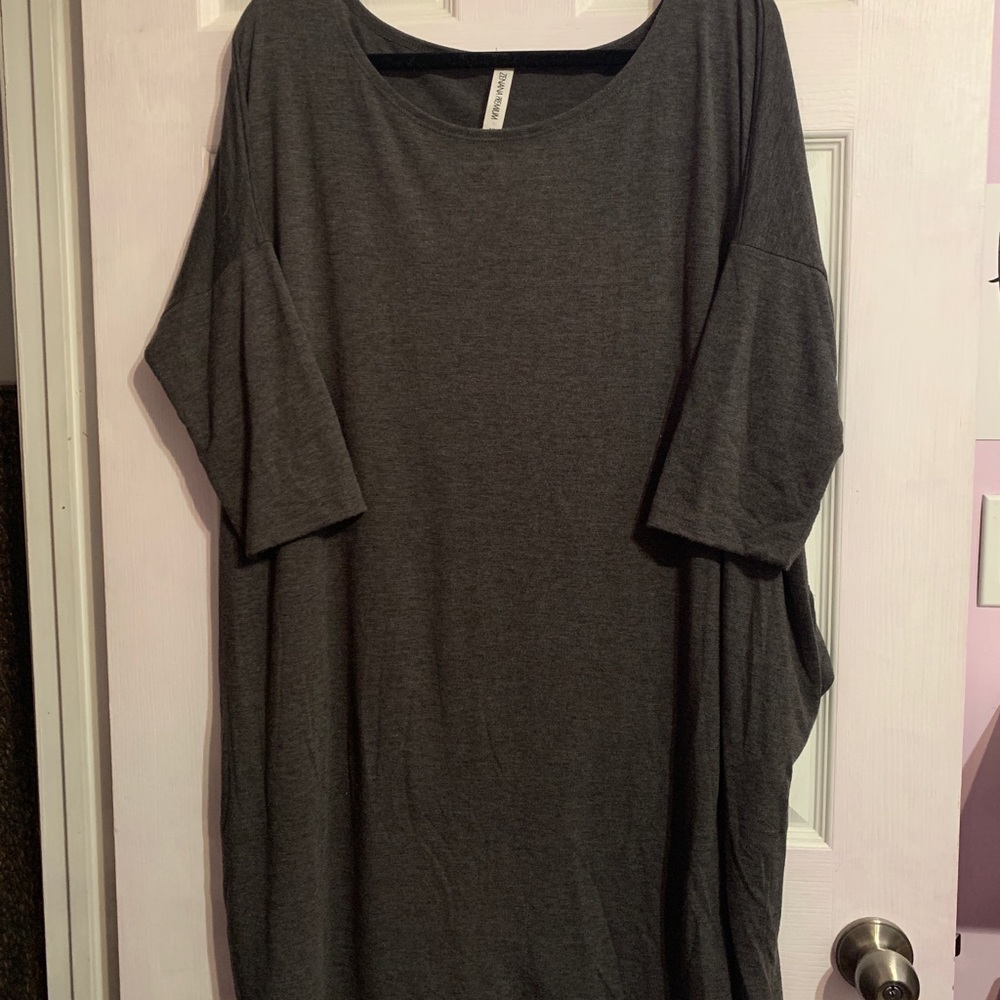 Grey Off the Shoulder Dress with Pockets.